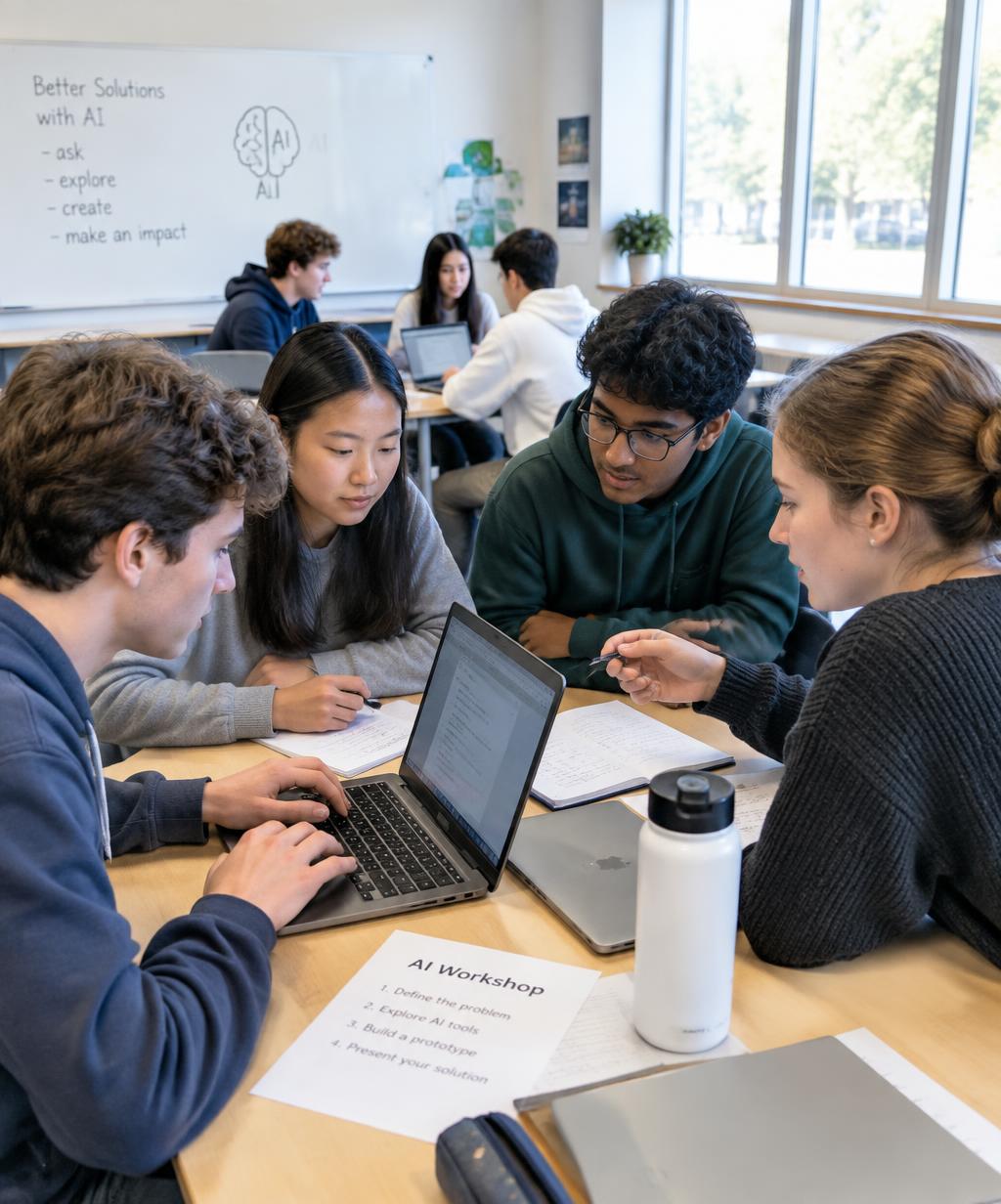Students working in teams during an AI Discovery Day